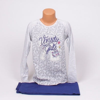 Детска пижама в светлосиво и синьо с надпис и картинка