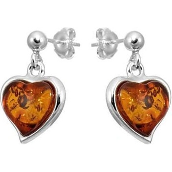 Silvego Strieborné náušnice s jantárom CARIN v tvare srdca AAJE360