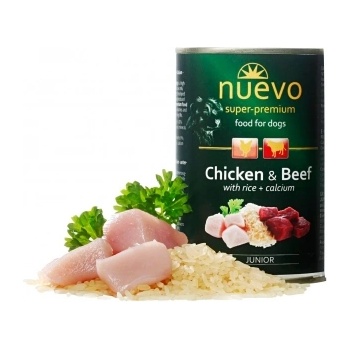 nuevo Dog Junior - Консерва за подрастващи кучета с пилешко и говеждо месо, 400 гр
