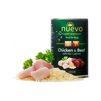 nuevo Dog Junior - Консерва за подрастващи кучета с пилешко и говеждо месо, 400 гр