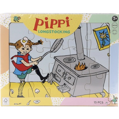 Pippi Дървен пъзел Pippi - Пипи прави палачинки, 15 части (44384600)