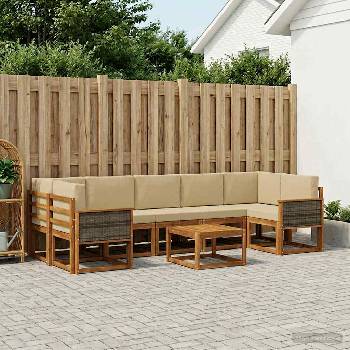 vidaXL Комплект дивани за открито с възглавница 6 pcs Натурално (3385069)