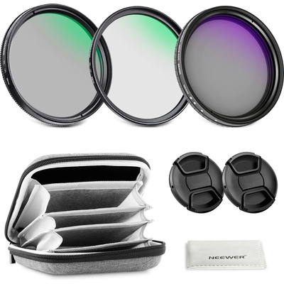 NEEWER 58 mm variable ND + CPL + UV filter set, pack of 3, multi-coated gray filter (ND2-400) circular polarization filter camera lens polarizing filter, photo accessories with carrying case lens caps - NW