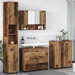 vidaXL Комплект мебели за баня 4 бр. Старо дърво 35 x 30 x 192 см (3393091)