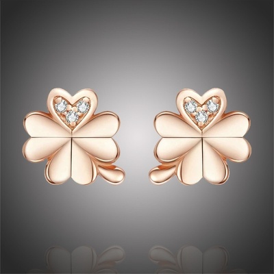 Grace Silver Jewellery stříbrné se zirkony čtyřlístek pro štěstí stříbro E-BSE233 zlatá
