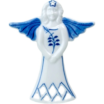 Český porcelán Cibulák Vánoční ozdoba anděl ratolest 11,0 x 8,4 cm