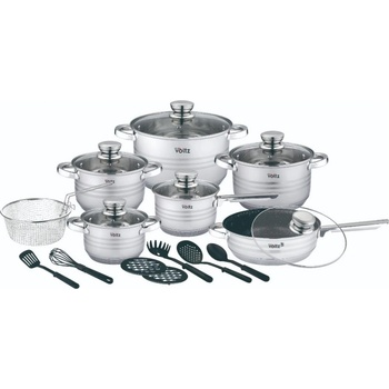 Voltz Комплект тенджери и тигани Oliver Voltz OV51210R20B, 20 части, Многослойно дъно, Индукция, Неръждаема стомана, Аксесоари, Сребрист (5V1210R20B)
