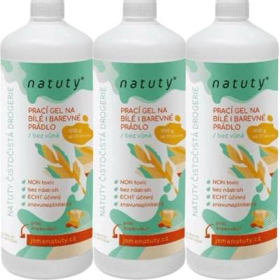 Natuty Prací gel na bílé i barevné prádlo bez vůně 3 x 1 l