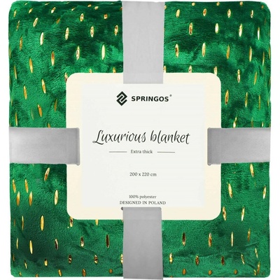Springos Plyšová deka Ember zelená 200x220