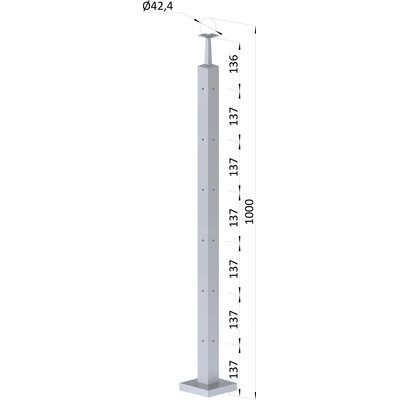 Nerezový sloup, vrchní kotvení, 6řadový rohový 90° M6