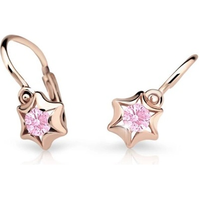 Danfil dětské náušnice hvězdičky C2159 z růžového zlata s kamínkem Pink zapínání brizura