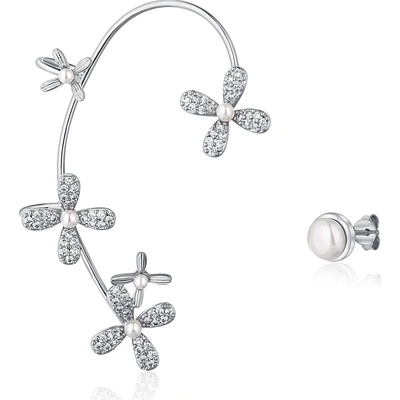 JwL Luxury Pearls luxusní stříbrné asymetrické náušnice s perlami a zirkony pravá záušnice JL0779