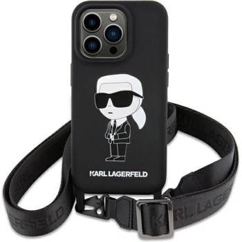 KARL LAGERFELD Кейс Karl Lagerfeld KLHCP15SSCBSKNK за iPhone 15 6.1"", твърд, черен / черен, Crossbody Silicone Ikonik