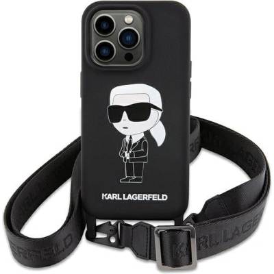 KARL LAGERFELD Кейс Karl Lagerfeld KLHCP15SSCBSKNK за iPhone 15 6.1"", твърд, черен / черен, Crossbody Silicone Ikonik