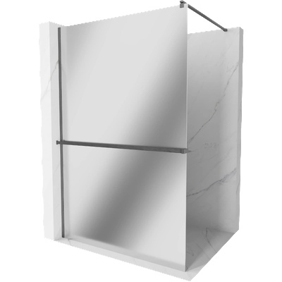 Mexen Kioto+ преграда за душ с рафт Walk-in 120 x 200 cm, огледало, четкано пистолетно сиво - 800-120-121-66-50 (800-120-121-66-50)