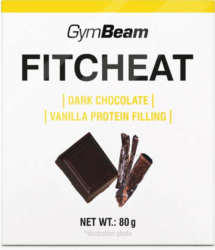 GymBeam Протеинов Шоколад Fitcheat 80 g черен шоколад с ванилия