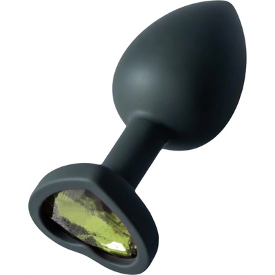 Sunfo - силиконов анален плъг със сърцевиден зелен камък (черен)