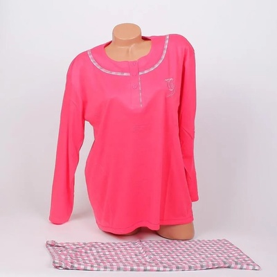 Дамска макси пижама в коралово и кариран десен