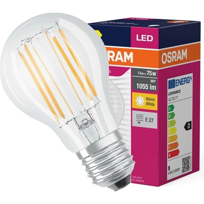 Osram LED žárovka E27 Filament CLA FIL 7,5W 75W teplá bílá 2700K