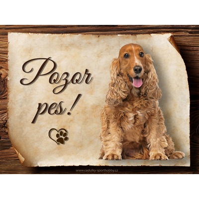 Sport hobby Cedulka Anglický kokršpaněl VI Pozor pes CP1611 27 x 20 cm