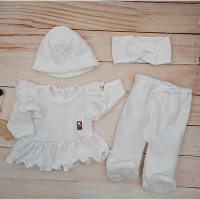 Kazum Pletená ažurková sada 4D, tunika polodupačky čepička čelenka bílá – Zbozi.Blesk.cz