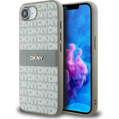 DKNY Калъф DKNY Repeat Texture Pattern with Tonal Stripe iPhone 16e - бежов
