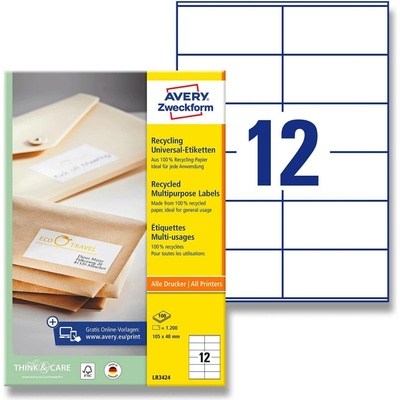 Avery Zweckform LR3424 univerzální etikety 105,0 x 48,0 mm 1200 etiket recyklované bílé