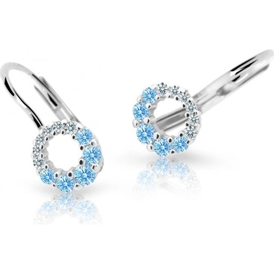 Danfil dětské náušnice C2154 z bílého zlata s kamínky Arctic Blue zapínání klapka