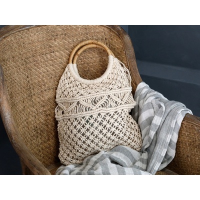 Drhaná síťovaná taška s ratanovou rukojetí Mesh 38*43 cm Chic Antique