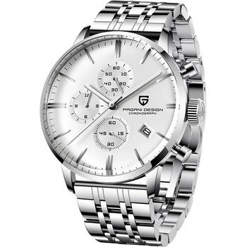 Pagani Design Мъжки часовник Pagani Design Larith, Кварцов, Неръждаема стомана, Хронограф, Сребрист / Бял (PD-2720K-SILVER-WHITE)