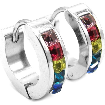 Steel Jewelry náušnice kroužky s barevnými krystalky z chirurgické oceli NS220236