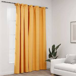 Pure Line Home Завеса с ленена текстура в цвят горчица с перделък, 290 x 245 см