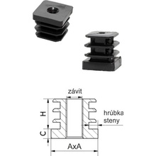 M8,A-20mm,H-20mm,C-6.2mm,čierna, Hrúbka steny 1.5mm,Plastová štvorcovo-rúrková zátka zo závitom PE