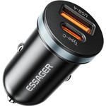 ESSAGER ES-CC12 30W зарядно за кола, USB-A, Type-C, ултралек - черен