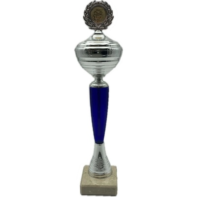 Šipkárská trofej stříbrno-modrá sklenice 42,5 cm vysoká