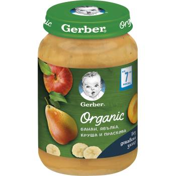 Nestle Био плодово пюре Nestle Gerber Organic - Банан, ябълка, круша, праскова, 190 g (12460158)