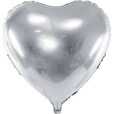PartyDeco Fóliový balón Srdce strieborné 61 cm