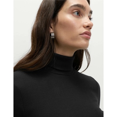 Marks & Spencer Ребрест топ с висока яка и висок дял памук Marks & Spencer черен Marks & Spencer | Cheren | ЖЕНИ | 8