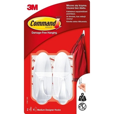 3M Command™ bílé samolepící plastové háčky, střední provedení, nosnost 1300 g, 2 ks – Zbozi.Blesk.cz