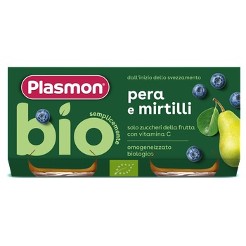 Plasmon БИО Плодово пюре Круша с боровинка 6м+ 2х80г