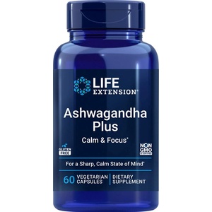 Life Extension Стрес и фокус формула- Ашваганда + Мента, 60 капсули (02519 le)