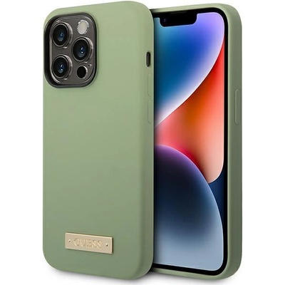 GUESS Кейс Guess GUHMP14XSBPLA за iPhone 14 Pro Max 6.7", зелен / каки, твърд, Silicone Logo Plate MagSafe (GUE002915-0)