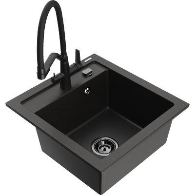 Mexen Vito гранитна мивка с 1 отделение с кухненски смесител Duo, черен/златист металик - 6503-75-671701-70-B (6503-75-671701-70-B)