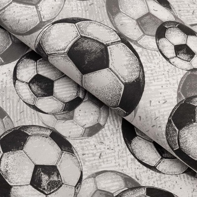 Detská bavlnená látka/plátno Sandra SA-776 Čierno-sivé futbalové lopty - šírka 160 cm