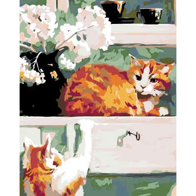 Zuty Malování podle čísel Kočky pod oknem 80 x 100 cm vypnuté plátno na rám