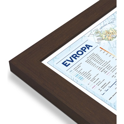 Excart Maps Evropa - nástěnná obecně zeměpisná mapa (ČESKY) 140 x 98 cm Varianta: mapa v dřevěném rámu, Provedení: Pegi skořice