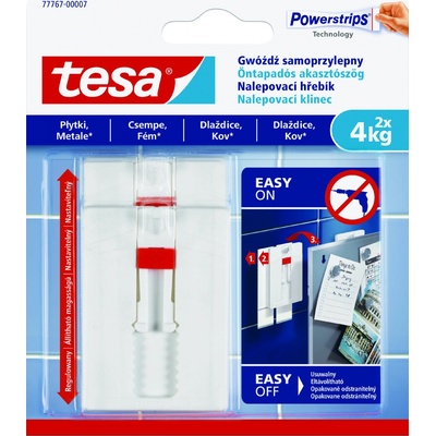 tesa® Nastavitelný nalepovací hřebík na dlaždice a kov 4kg Barva: bílá, Rozměr: 2 háčky + 6 proužků