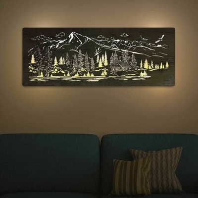 Chata v horách - svetelný obraz 130 x 50 cm