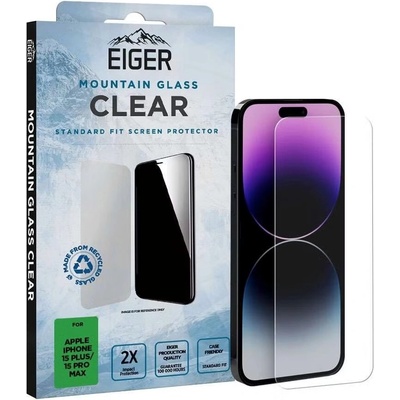 Eiger Mountain Glass Tempered Glass Screen Protector - калено стъклено защитно покритие за дисплея на iPhone 15 Plus, iPhone 15 Pro Max (прозрачен)
