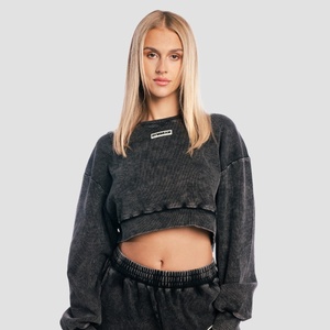 GymBeam Дамски къс суичър Aura Washed Black M